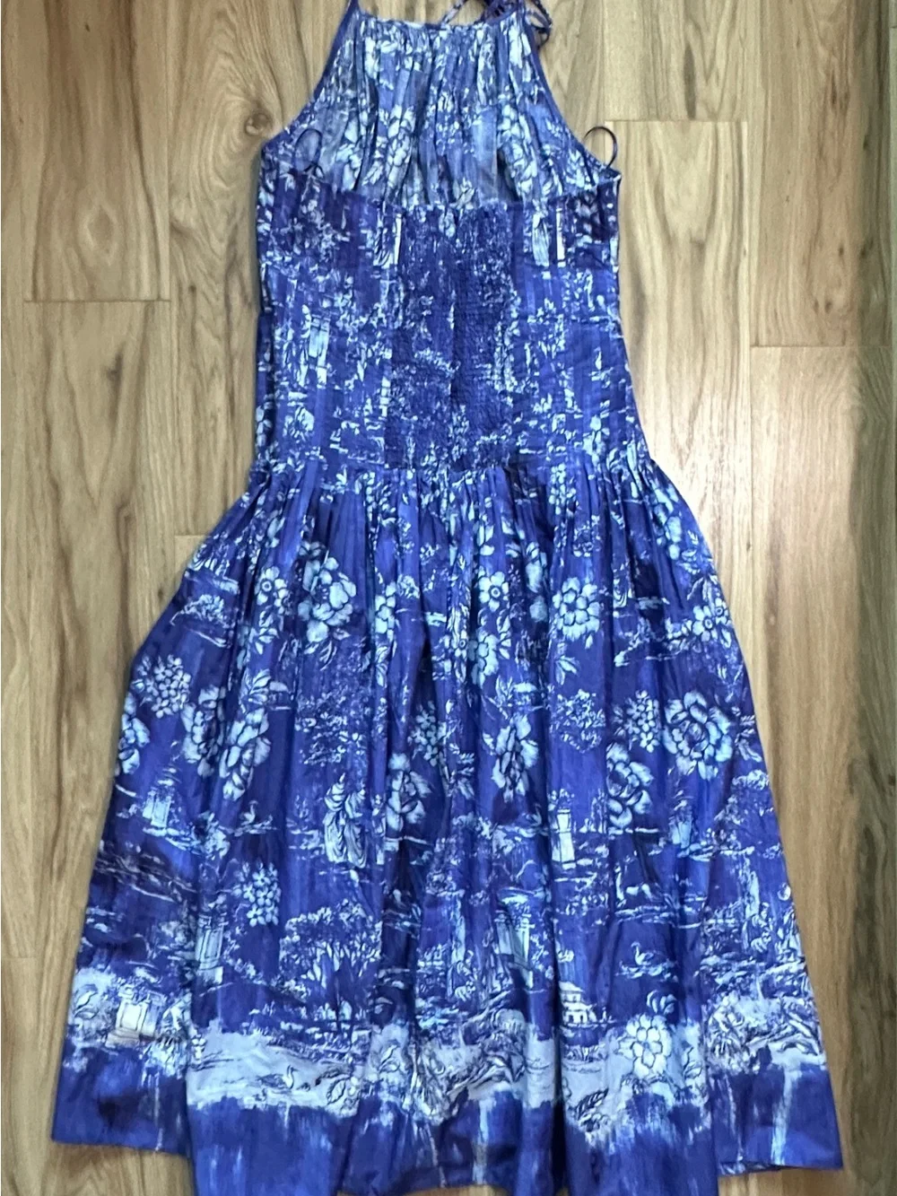 J.Crew Women’s Maxi Dress Open Back Halter Cotton Poplin Blue White Medium M NEW